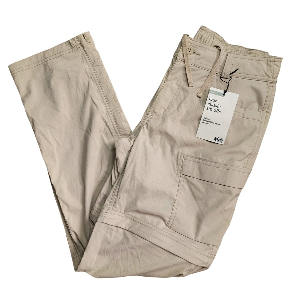 REI Co-op Pants Womens Sz 8 Medium Beige Hiking Sahara Guide Convertible Zip Off